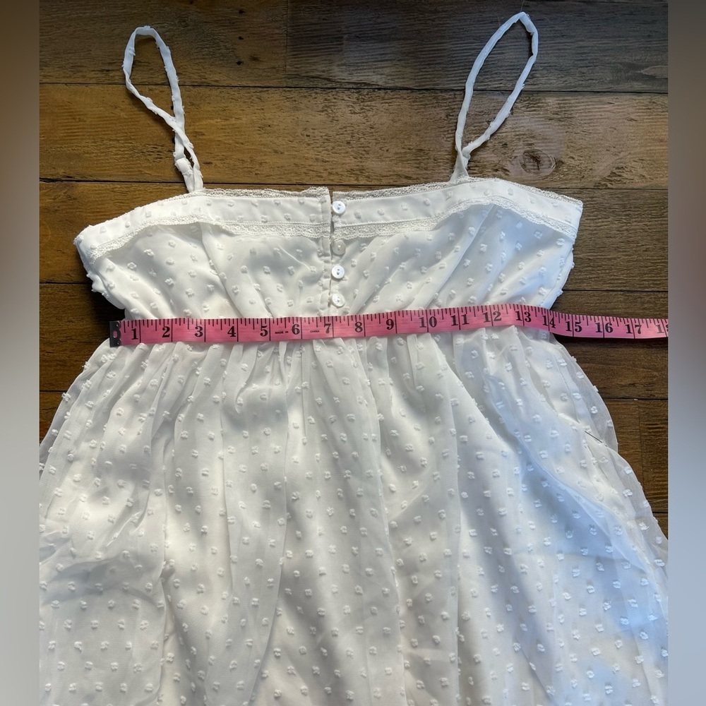 LULUS Essential Sweetness White Swiss Dot Babydoll Mini Dress Cottagecore - Picture 10 of 13
